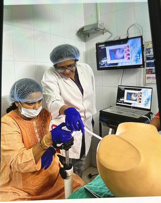 Live colposcopy clinical procedure during training